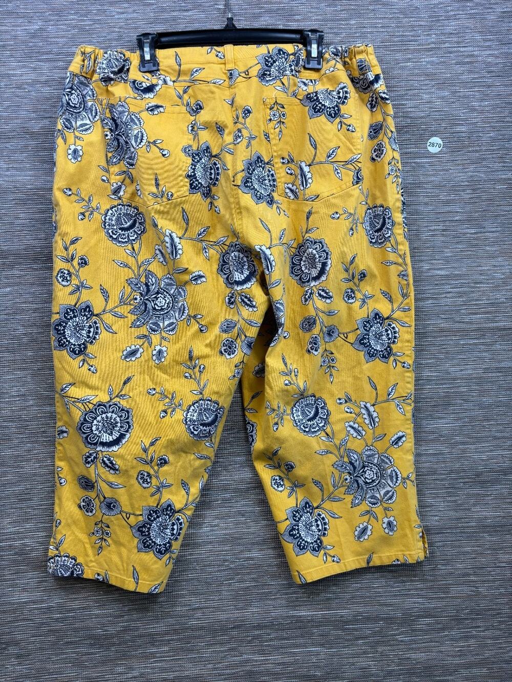 Talbots Petite Stretch Capri Jeans Size 18WP Yellow Floral Design High-Rise
